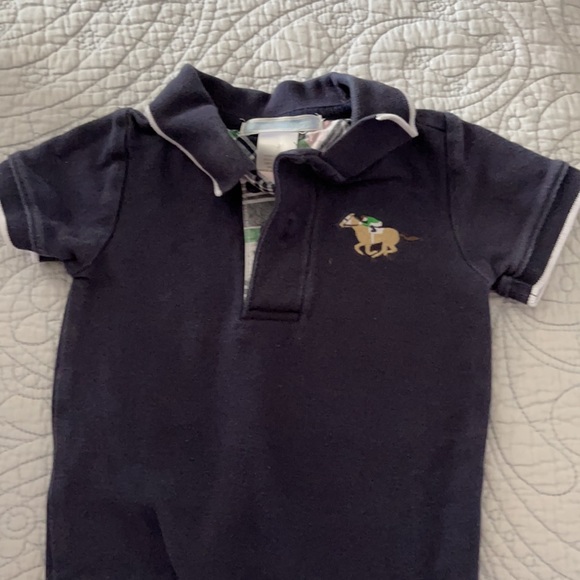 Janie and Jack navy one Piece Polo collard with plaid placket  6-12 months - Picture 6 of 7